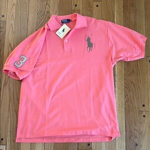 NEW NWT Ralph Lauren Coral Pink Polo Shirt XL Embroidered Pink Pony Sleeve As Is